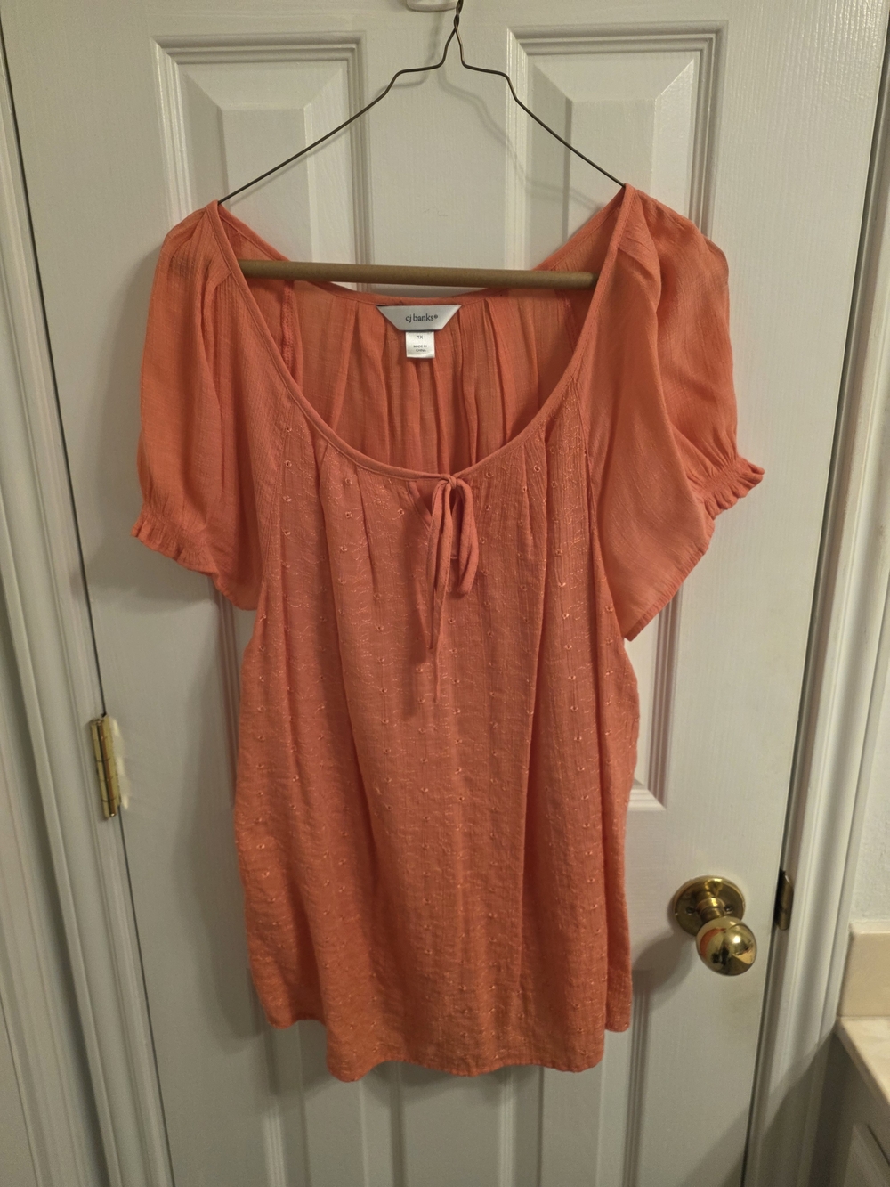 Cj Banks Coral Tie-Front Flutter Sleeve Top